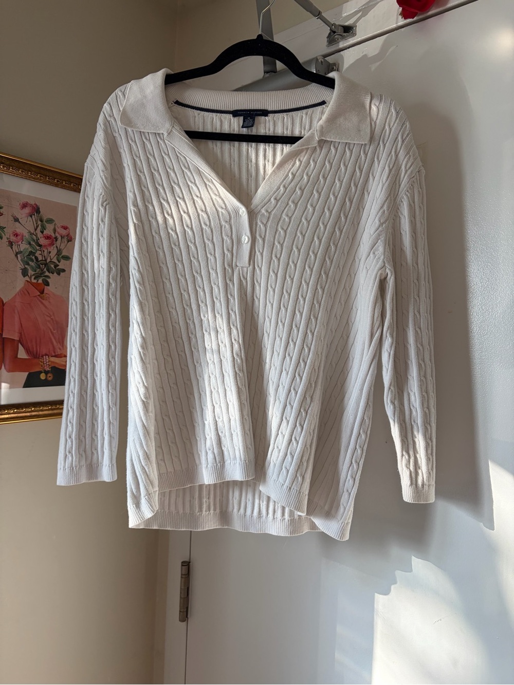 Vintage Tommy Hilfiger white Cable-Knit Polo Sweater